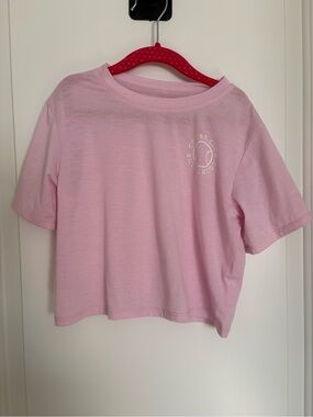 all in motion Pink Cropped Tee with tennis graphic